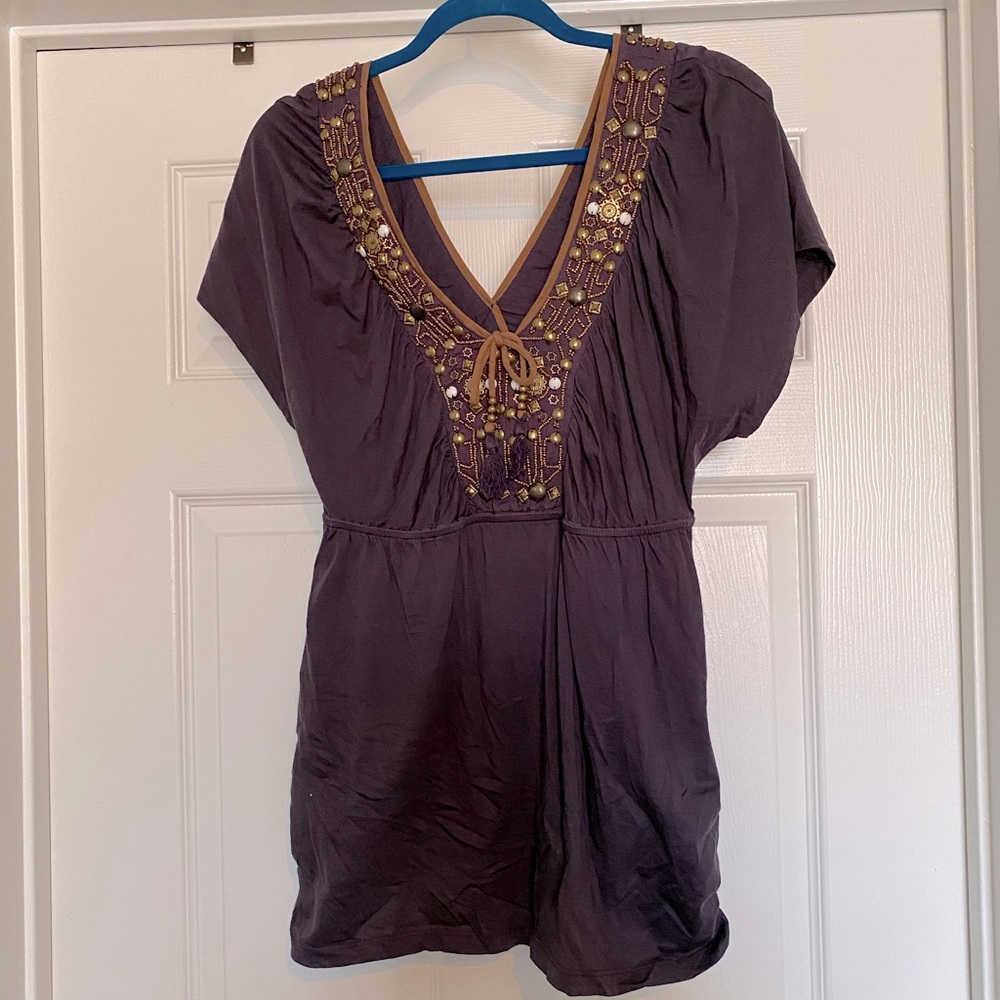 Beaded tassel anthro top